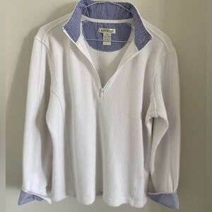 Orvis Pullover Top Sweatshirt Long Sleeves White w/ Striped Trim Cotton Sz M